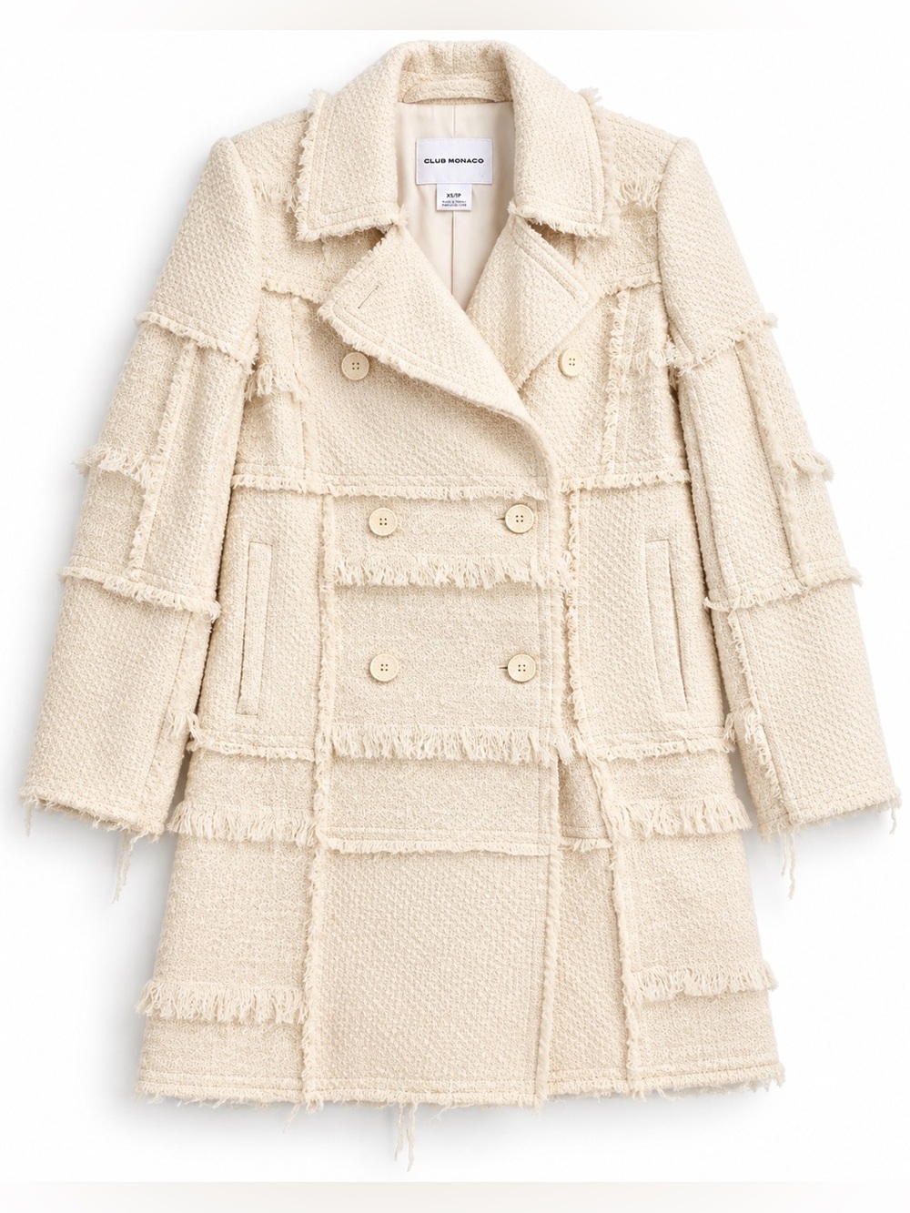 Club Monaco Cream Double-Breasted Coat – Size XS